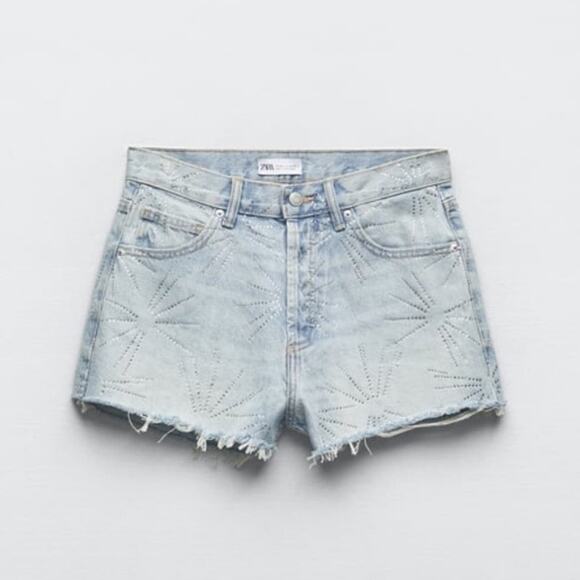 Zara RHINESTONE MID-RISE TRF DENIM SHORTS - Picture 6 of 10